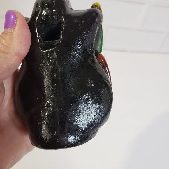 Cool Vintage Aztec Owl with Tie Whistle Black Pottery 4" Red Eyes Folk Art Decor - Picture 6 of 11